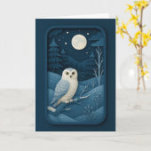 Carte Chouette au Clair de Lune dans une Forêt enneigée (Fleur jaune)