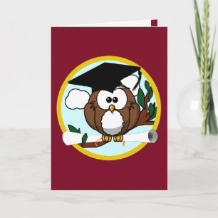Carte Chouette avec Casquette sur rouge