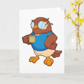 Carte Chouette avec tasse de café (Fleur jaune)