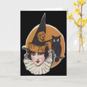 Carte Chouette Citrouille Jack-o'-lantern Witch Art Déco (Fleur jaune)