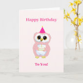 Carte Chouette d'anniversaire mignonne souhaits sur rose (Fleur jaune)