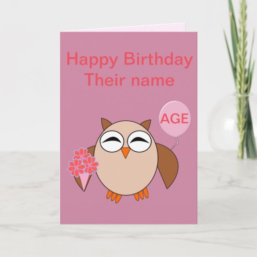 Carte Chouette d'anniversaire personnalisée (Devant)