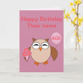 Carte Chouette d'anniversaire personnalisée (Fleur jaune)