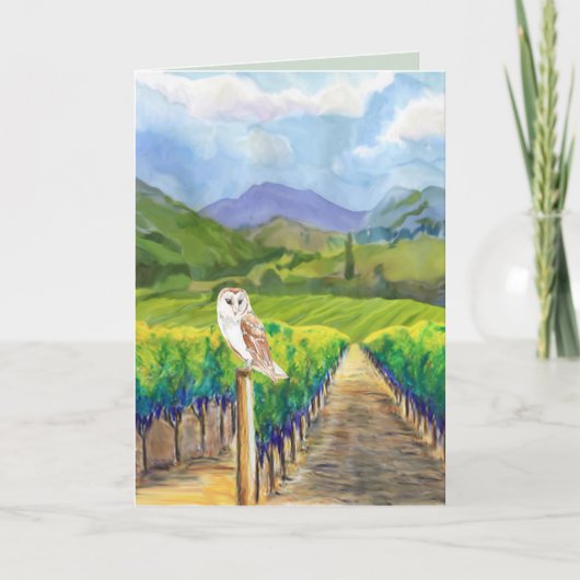 Carte Chouette dans un vignoble Salutation (Devant)