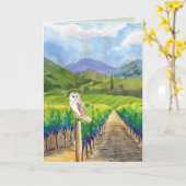 Carte Chouette dans un vignoble Salutation (Fleur jaune)