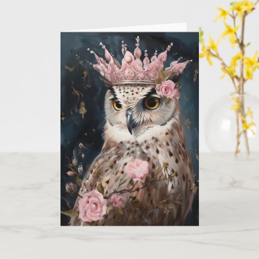 Carte Chouette dans une couronne en toutes occasions (Fleur jaune)