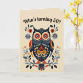 Carte Chouette d'art populaire et fleurs modifiables (Fleur jaune)