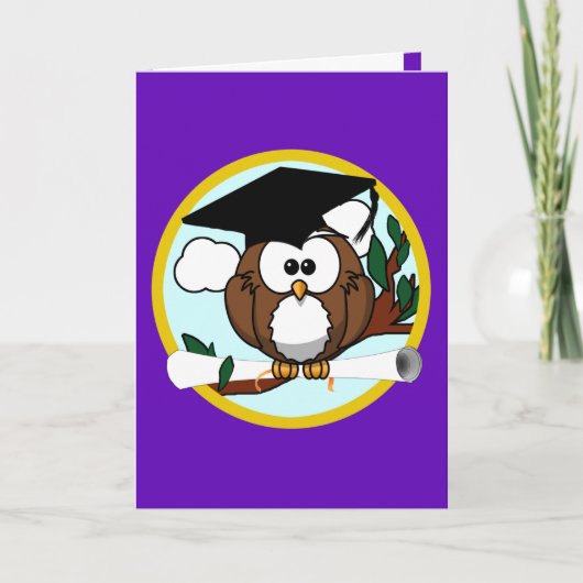 Carte Chouette de graduation sur pourpre (Devant)