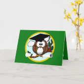 Carte Chouette de graduation - Vert et Or (Fleur jaune)