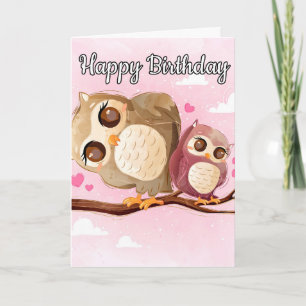 Carte Chouette de maman adorable et bébé Joyeux annive