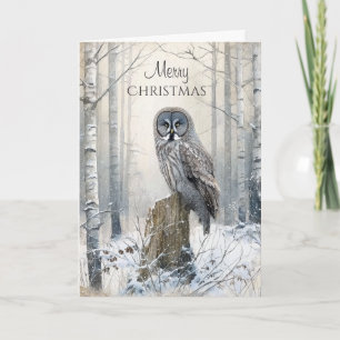 Carte Chouette de Noël de la forêt rustique