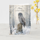 Carte Chouette de Noël de la forêt rustique  (Fleur jaune)