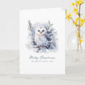 Carte Chouette de pin de bois Joyeux Noël plié (Fleur jaune)