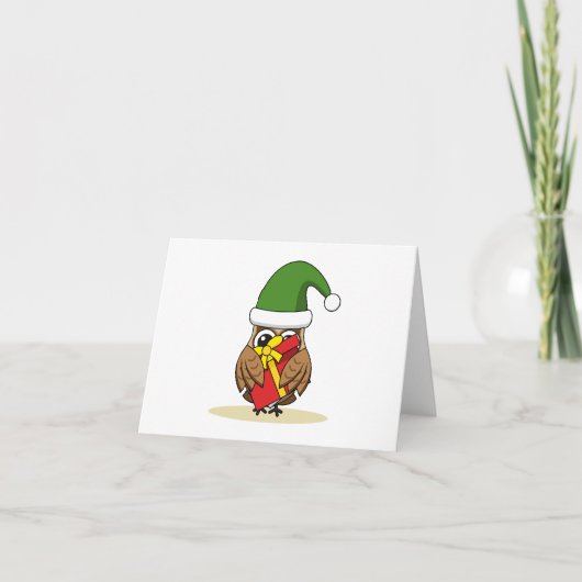 Carte Chouette elfe de Noël avec présent (Devant)