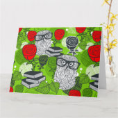 Carte Chouette en roses rouges (Fleur jaune)