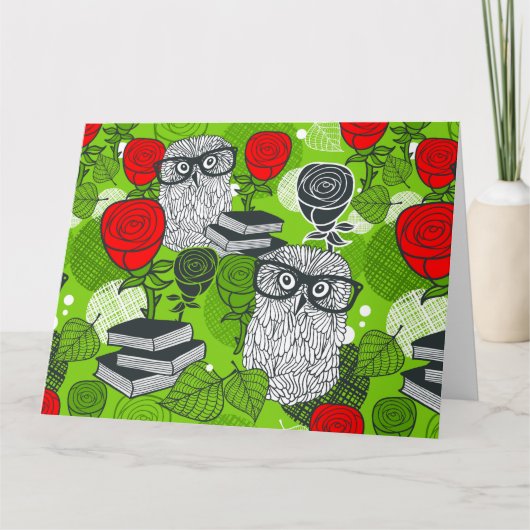 Carte Chouette en roses rouges (Devant)