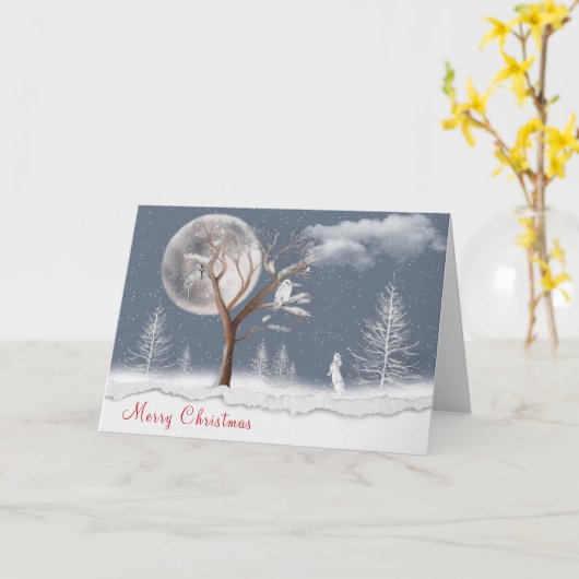 Carte Chouette et lapin de Noël (Fleur jaune)