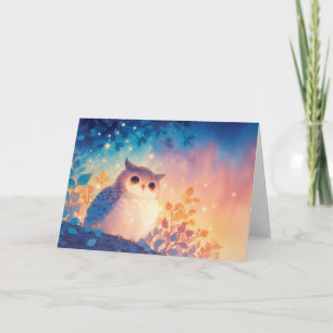 Carte Chouette Fantaisiste Sous une Lueur Étoilée