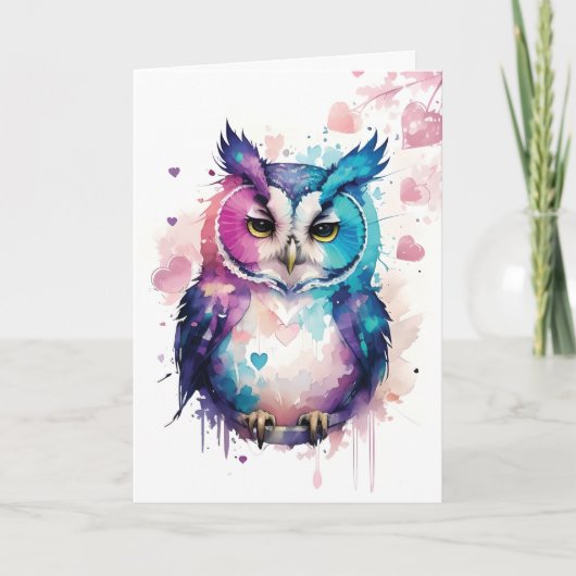 Carte Chouette Fantastique avec Cœurs pour la Saint-Vale (Devant)