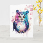 Carte Chouette Fantastique avec Cœurs pour la Saint-Vale (Fleur jaune)