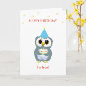 Carte Chouette mignonne avec gâteau d'anniversaire et ét (Fleur jaune)