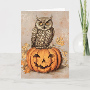 Carte Chouette Mignonne & Citrouille Orange Joyeux Hallo