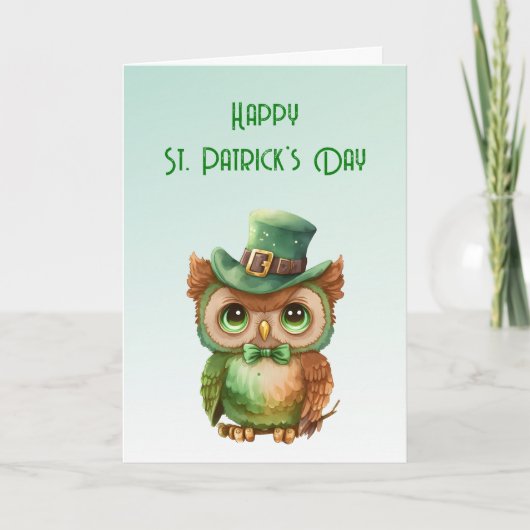 Carte Chouette mignonne dans un chapeau vert Haut Chapea (Devant)
