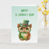 Carte Chouette mignonne dans un chapeau vert Haut Chapea (Fleur jaune)
