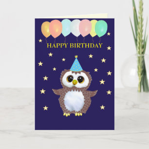 Carte Chouette mignonne et vœux d'anniversaire modifiabl
