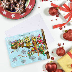 Carte Chouette mignonne Snowflakes d'hiver