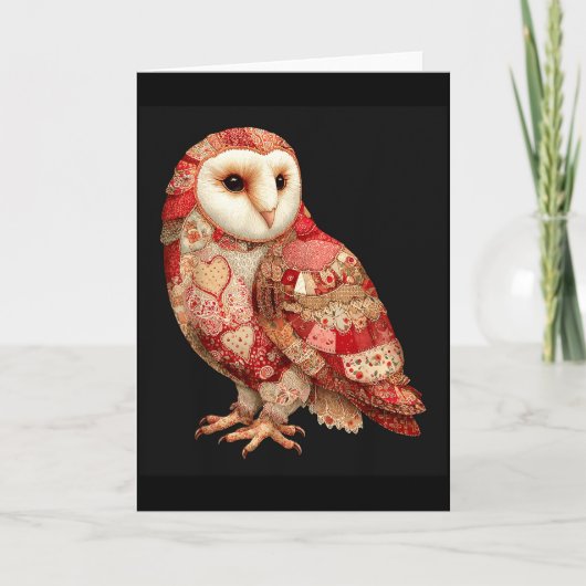 Carte Chouette Patchwork Fantaisiste à Motif de Cœurs (Devant)