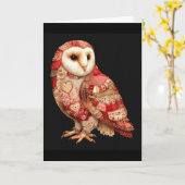 Carte Chouette Patchwork Fantaisiste à Motif de Cœurs (Fleur jaune)