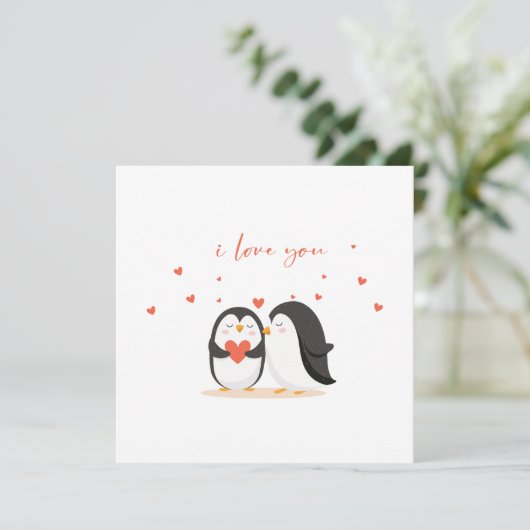 Carte Chouette Pingouin - Pour Anniversaire Je T'A (Debout devant)