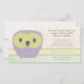 Carte Chouette pourpre et verte 1er anniversaire Invitat (Devant)