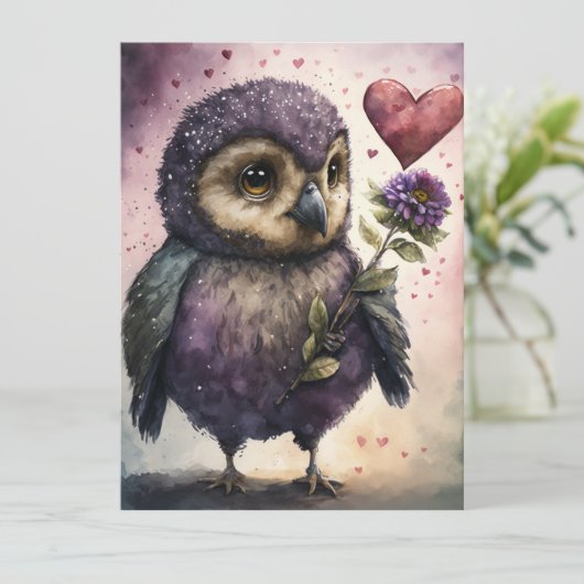 Carte Chouette romantique Saint Valentin (Debout devant)