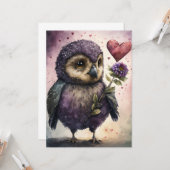 Carte Chouette romantique Saint Valentin (Devant/Arrière en situation)