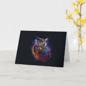 Carte Chouette spatiale colorée (Fleur jaune)