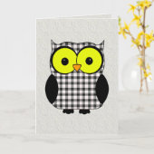 Carte Chouette tartan plaid V9 Anniversaire (Fleur jaune)