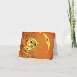 Carte Chouette vintage et lune