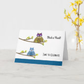 Carte Chouettes à cheval Anniversaire (Fleur jaune)