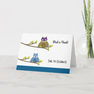 Carte Chouettes à cheval Anniversaire