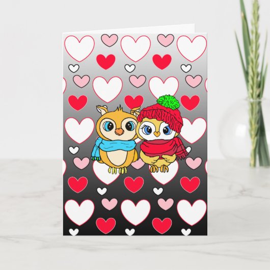 Carte Chouettes Adorables | Saint-Valentin | Je T'Aime C (Devant)