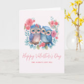 Carte Chouettes amoureuses assis sur une branche d'arbre (Fleur jaune)