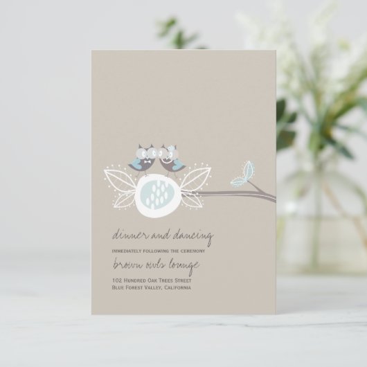 Carte Chouettes Brown mariages Sur Branche Réception Whi (Debout devant)
