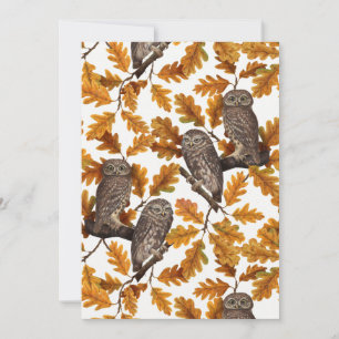Carte Chouettes d'automne sur coton blanc