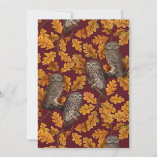 Carte Chouettes d'automne sur rouge foncé