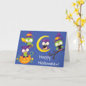 Carte Chouettes d'Halloween mignonnes Enfants (Fleur jaune)