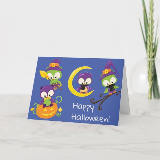 Carte Chouettes d'Halloween mignonnes Enfants (Devant)
