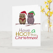 Carte Chouettes festives, voeux de Noël (Fleur jaune)