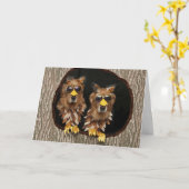 Carte Chouettes Golden Retriever Anniversaire (Fleur jaune)